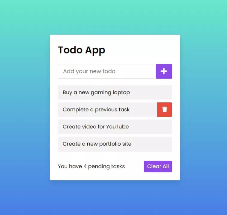 To-do list application screenshot